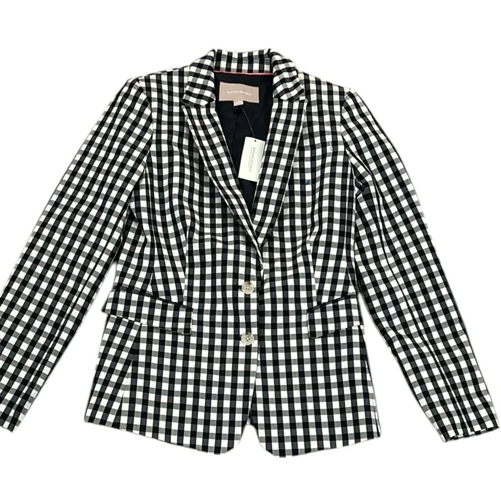 New Banana Republic Blazer Jacket Navy/White Checked Cotton Stretch Lined Size 4 - Picture 2 of 16